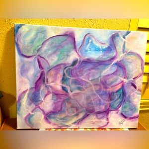 One of a Kind Abstract Oil Painting with Gorgeous Blues, Greens and Purple